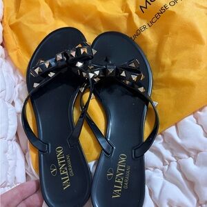 Valentino Black Sandals with Gold Studs